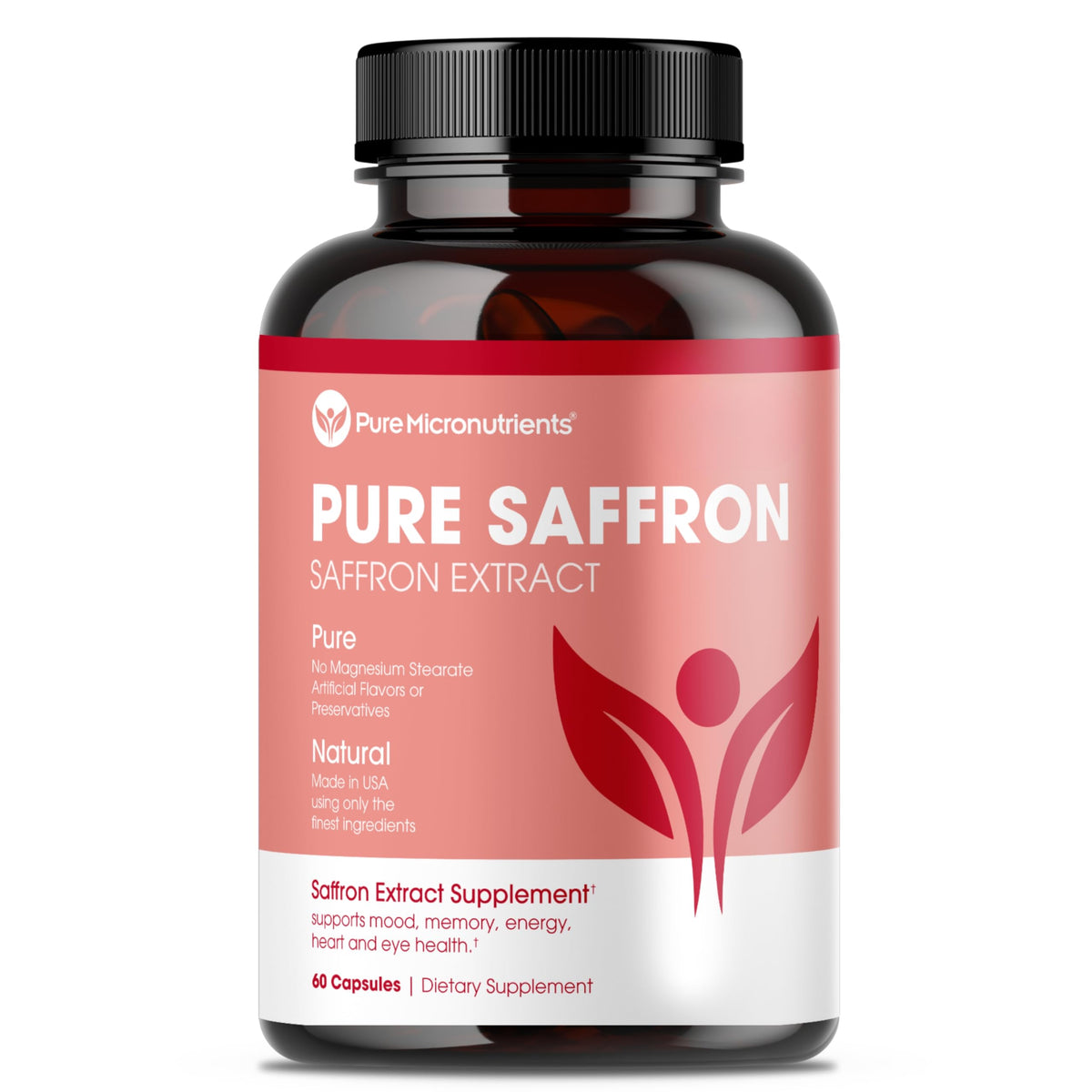 Complément alimentaire de safran 100% pur en capsules, vue de face