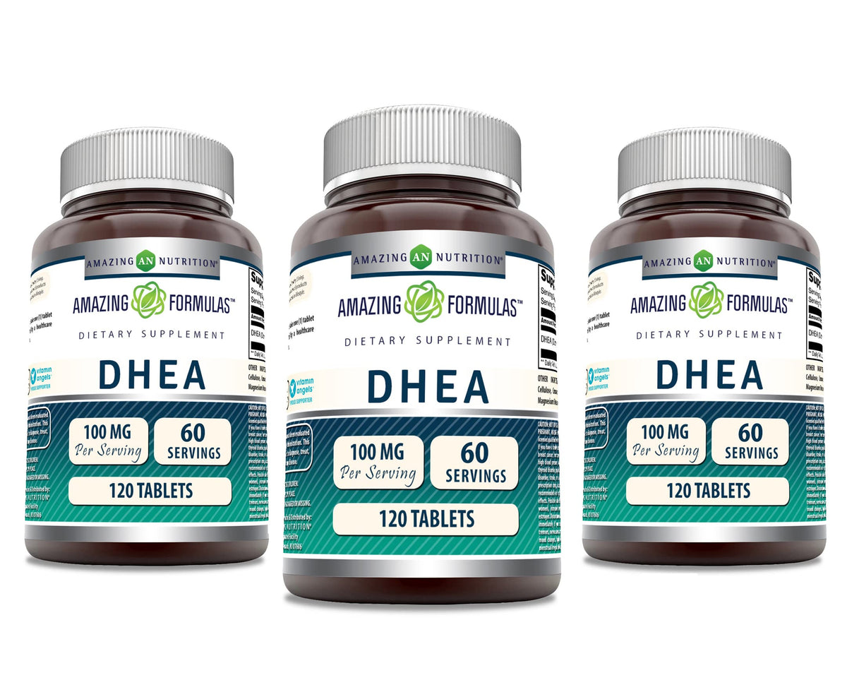 Complément alimentaire DHEA 100 Mg Amazing Nutrition, avant, 120 comprimés