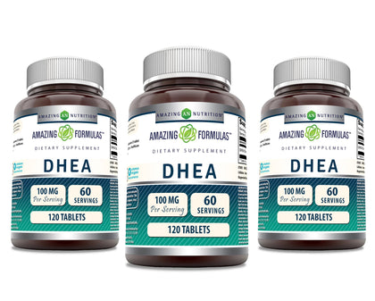 Complément alimentaire DHEA 100 Mg Amazing Nutrition, avant, 120 comprimés