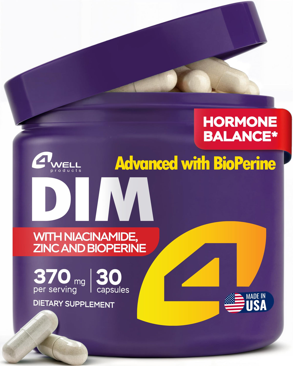 Complément alimentaire DIM 370mg 30 capsules, vue de face