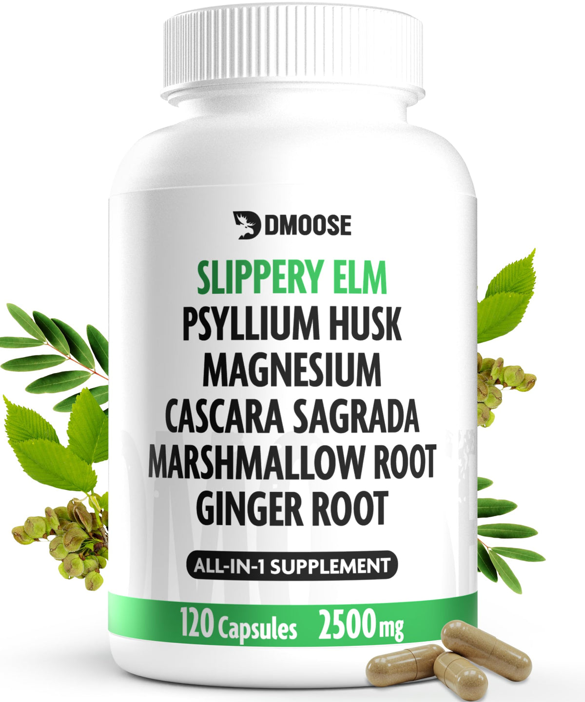 Complément alimentaire DMoose Fitness Écorce de Slippery Elm 600mg, vue avant