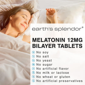 Complément alimentaire Earth's Splendor Melatonine 12mg sur une table