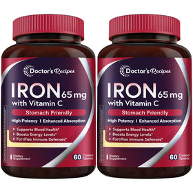 Complément alimentaire Fer 65 mg avec Vitamine C Doctor's Recipes, vue de face