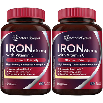 Complément alimentaire Fer 65 mg avec Vitamine C Doctor's Recipes, vue de face