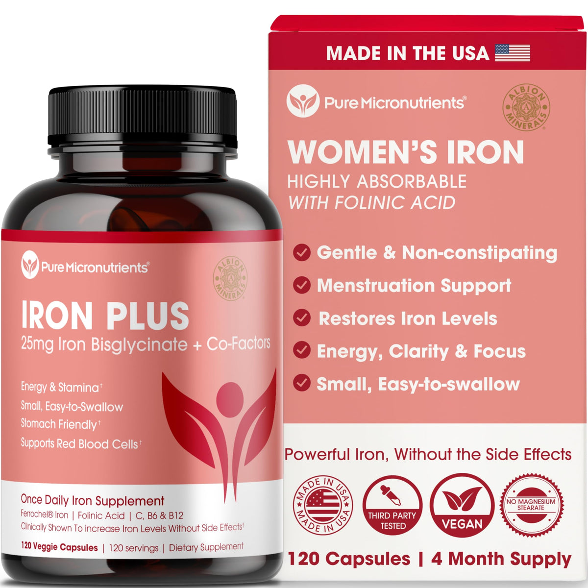 Complément alimentaire Fer Bisglycinate 25mg Pure Micronutrients, vue de face