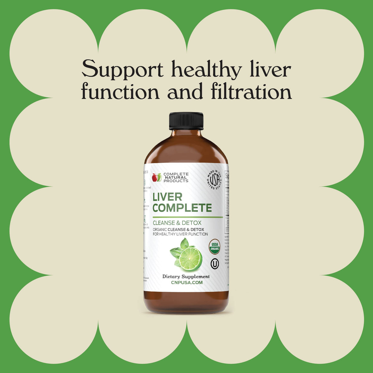 Complément Alimentaire Foie 12oz de Complete Natural Products, vue arrière de la bouteille