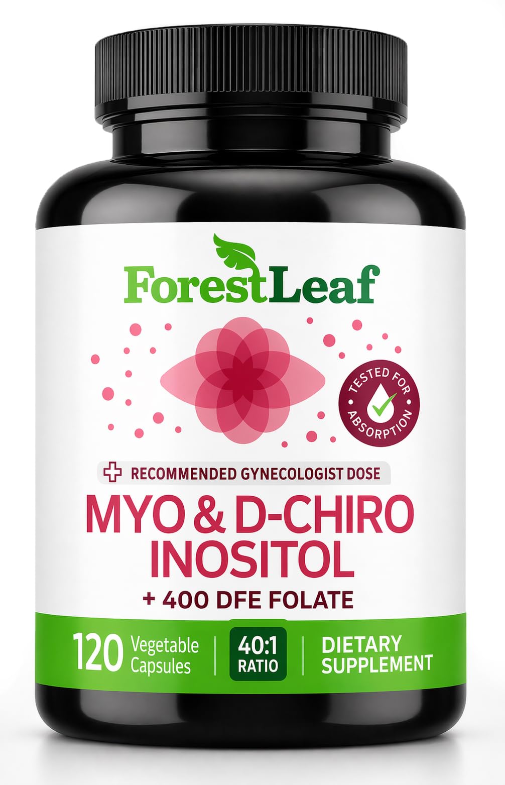 Complément alimentaire ForestLeaf Myo-Inositol 2050mg 120 capsules, vue de face