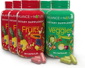 Complément alimentaire Fruits & Légumes Balance of Nature, vue avant du packaging