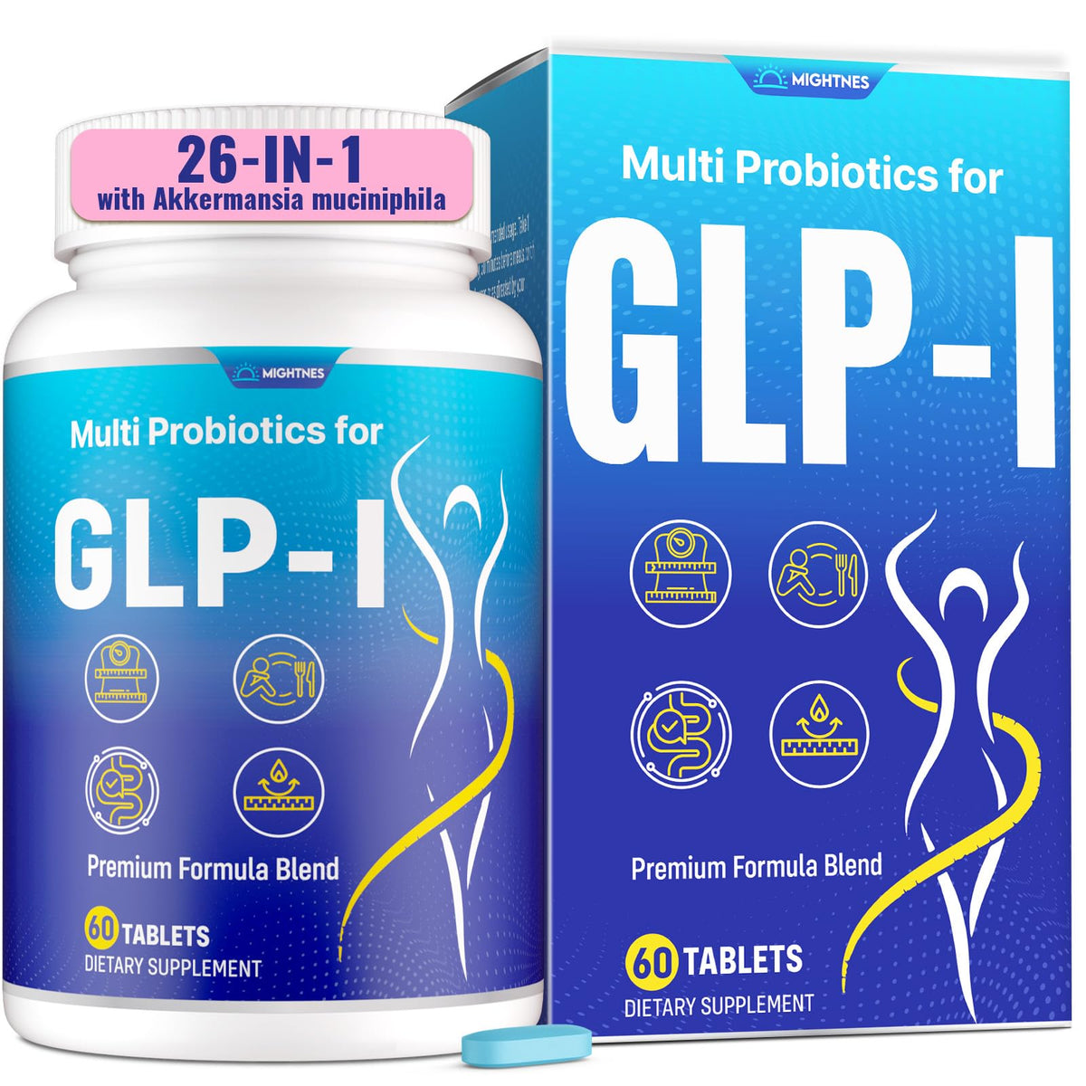 Complément alimentaire GLP-1 Mightnes en capsules, vue de face