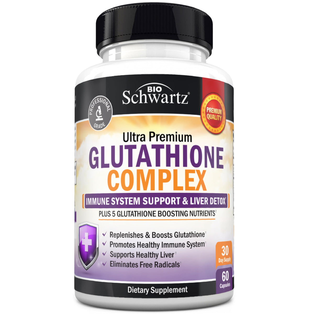 Complément alimentaire Glutathion 500mg de BioSchwartz, flacon de 60 capsules