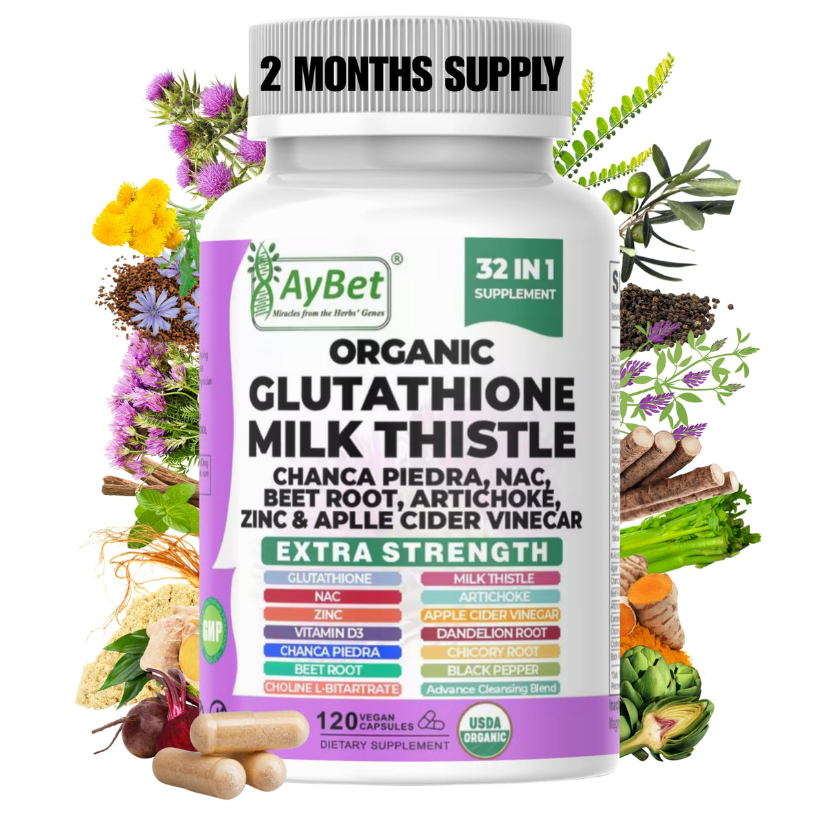 Complément alimentaire Glutathione et Chardon-Marie AyBet vue avant