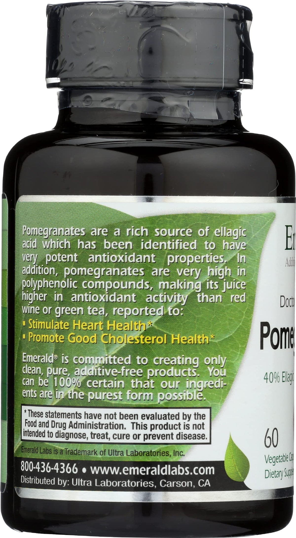 Complément alimentaire Grenade Emerald Laboratories, gélules dans un verre