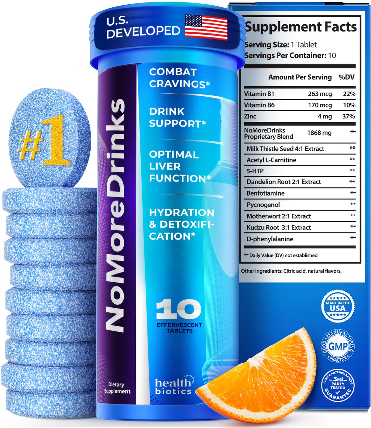 Complément alimentaire Healthbiotics Anti-Craving Alcool 10 comprimés face