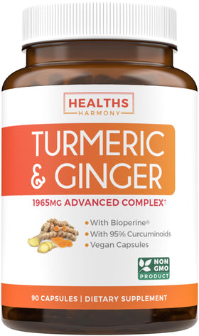Complément alimentaire Healths Harmony Curcuma Gingembre 150mg, bouteille vue de face
