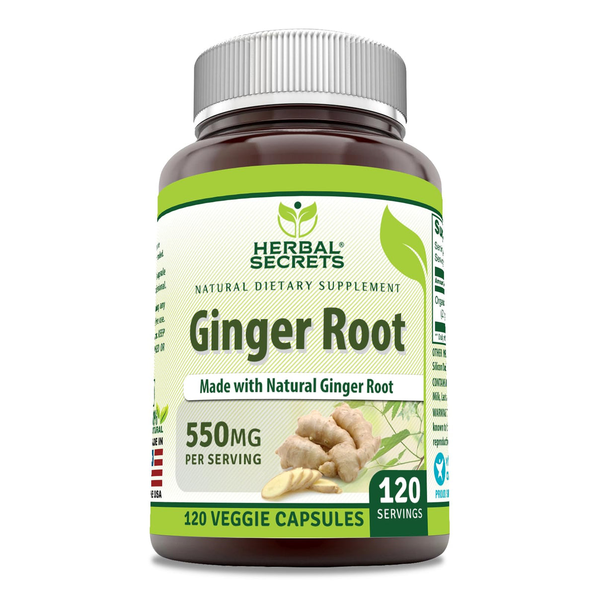 Complément alimentaire Herbal Secrets racine de gingembre 550 mg, vue avant