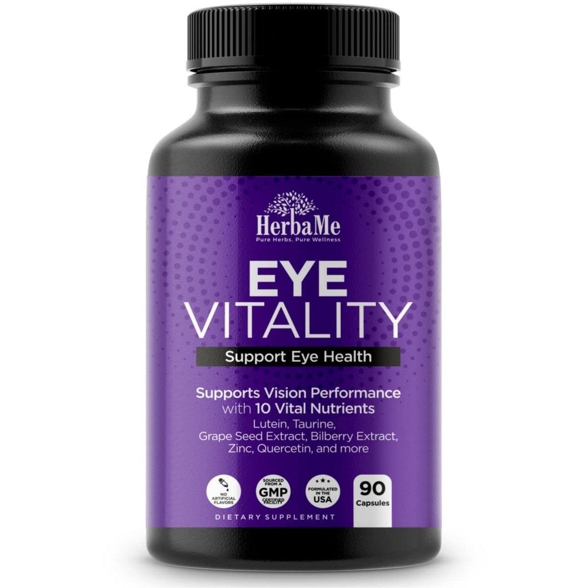 Complément alimentaire HerbaMe pour les yeux, capsules devant un fond blanc