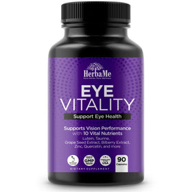 Complément alimentaire HerbaMe pour les yeux, capsules devant un fond blanc