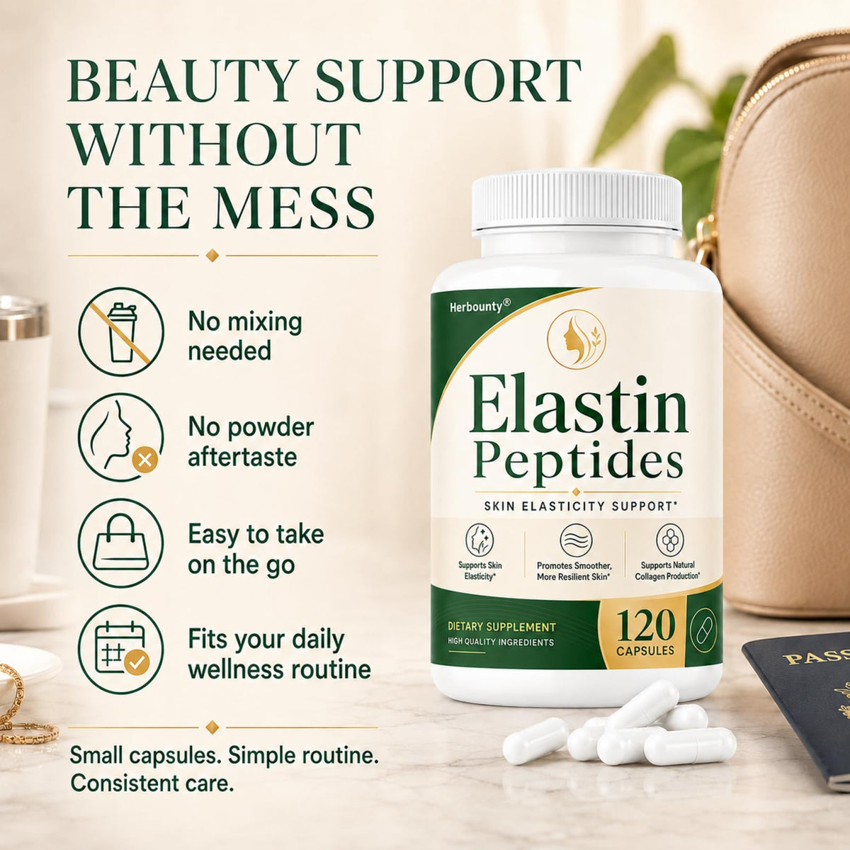 Complément alimentaire Herbounty Elastine avec des ingrédients naturels