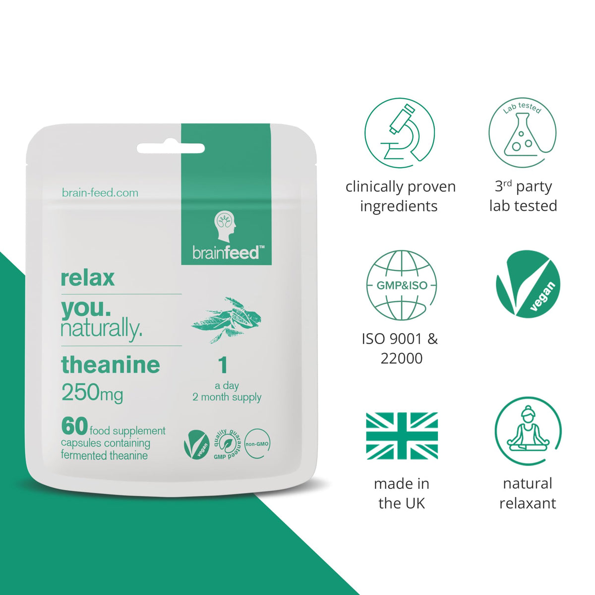 Complément alimentaire L-Théanine 250mg brain feed, capsules ouvertes