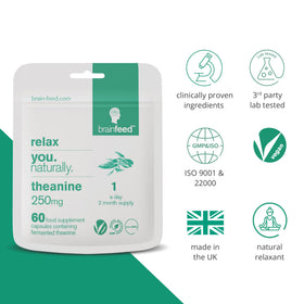Complément alimentaire L-Théanine 250mg brain feed, capsules ouvertes