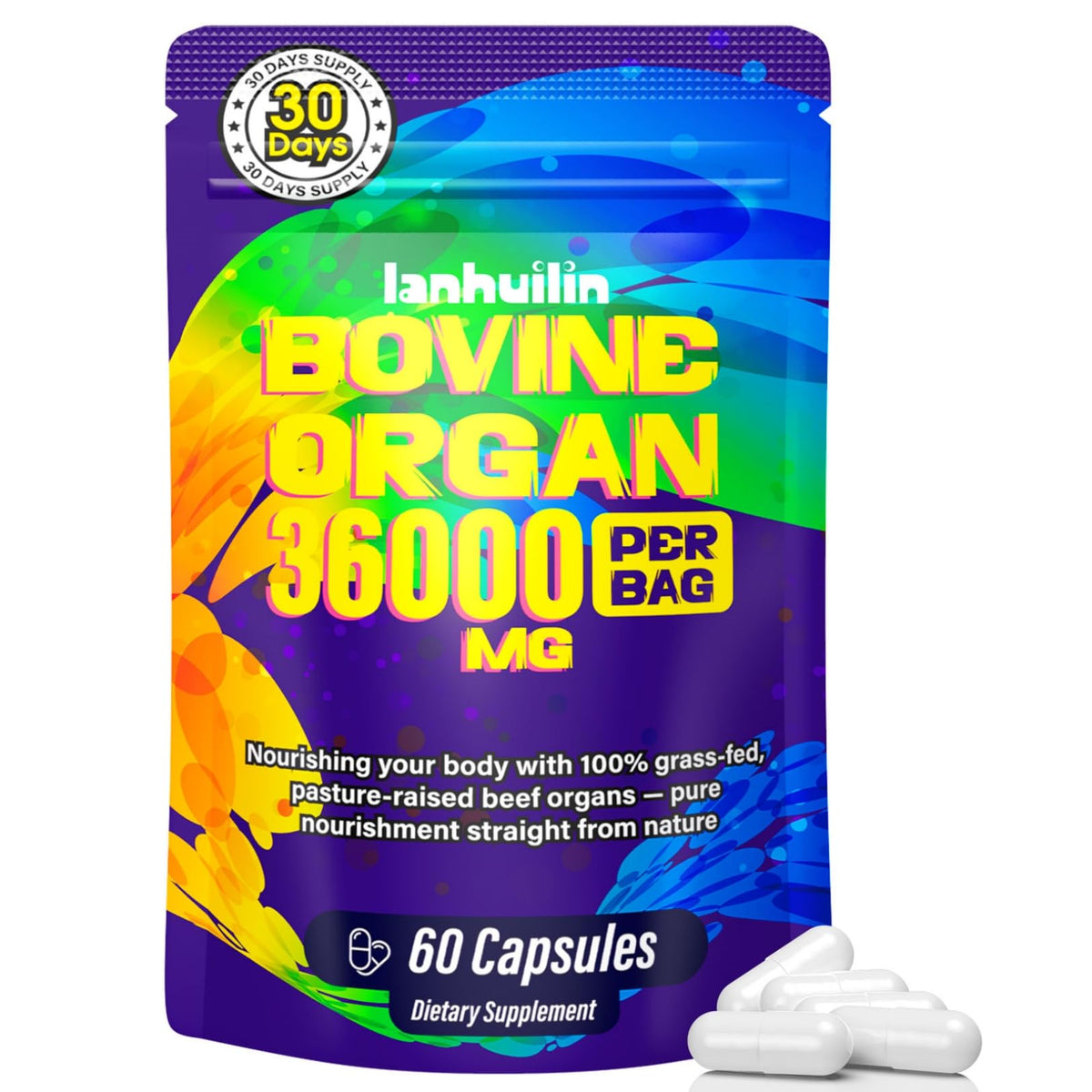 Complément alimentaire lanhuilin organes de bœuf 60 capsules vue de face
