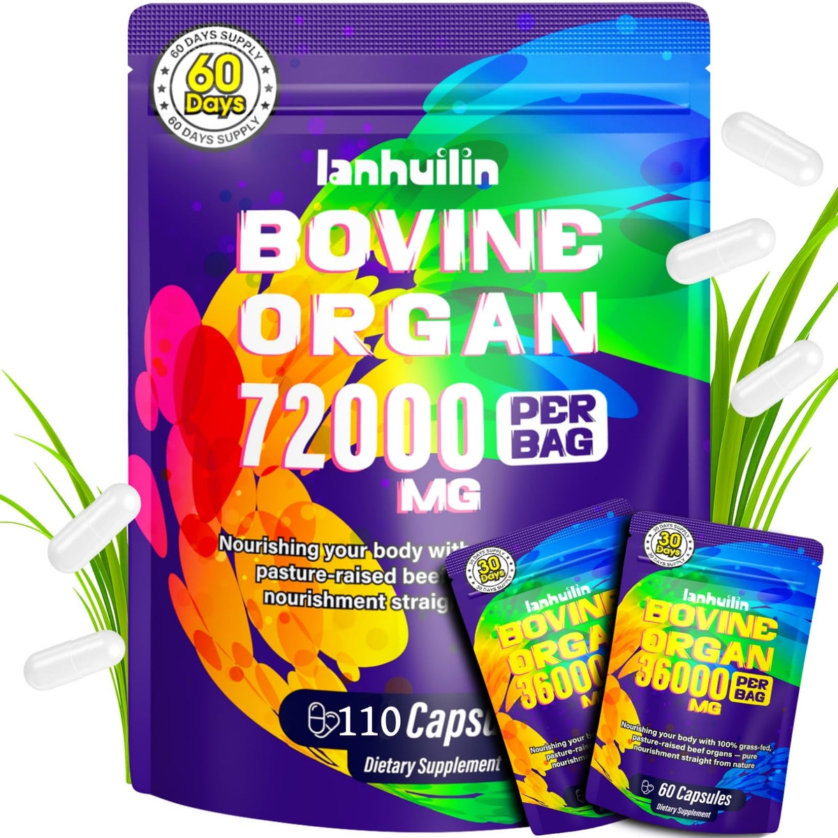 Complément alimentaire lanhuilin organes de boeuf 110 capsules vue de face