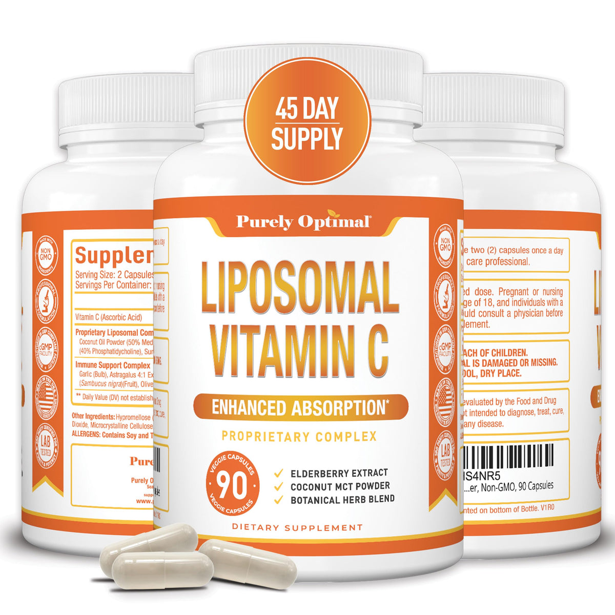 Complément alimentaire Liposomal Vitamine C 1000mg Purely Optimal - vue de face