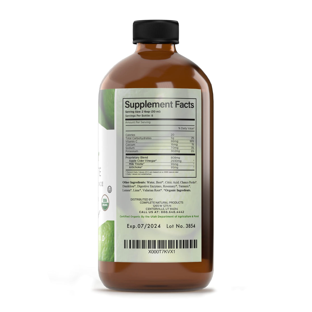Complément Alimentaire Liquide 240 ml avec bouchon ouvert
