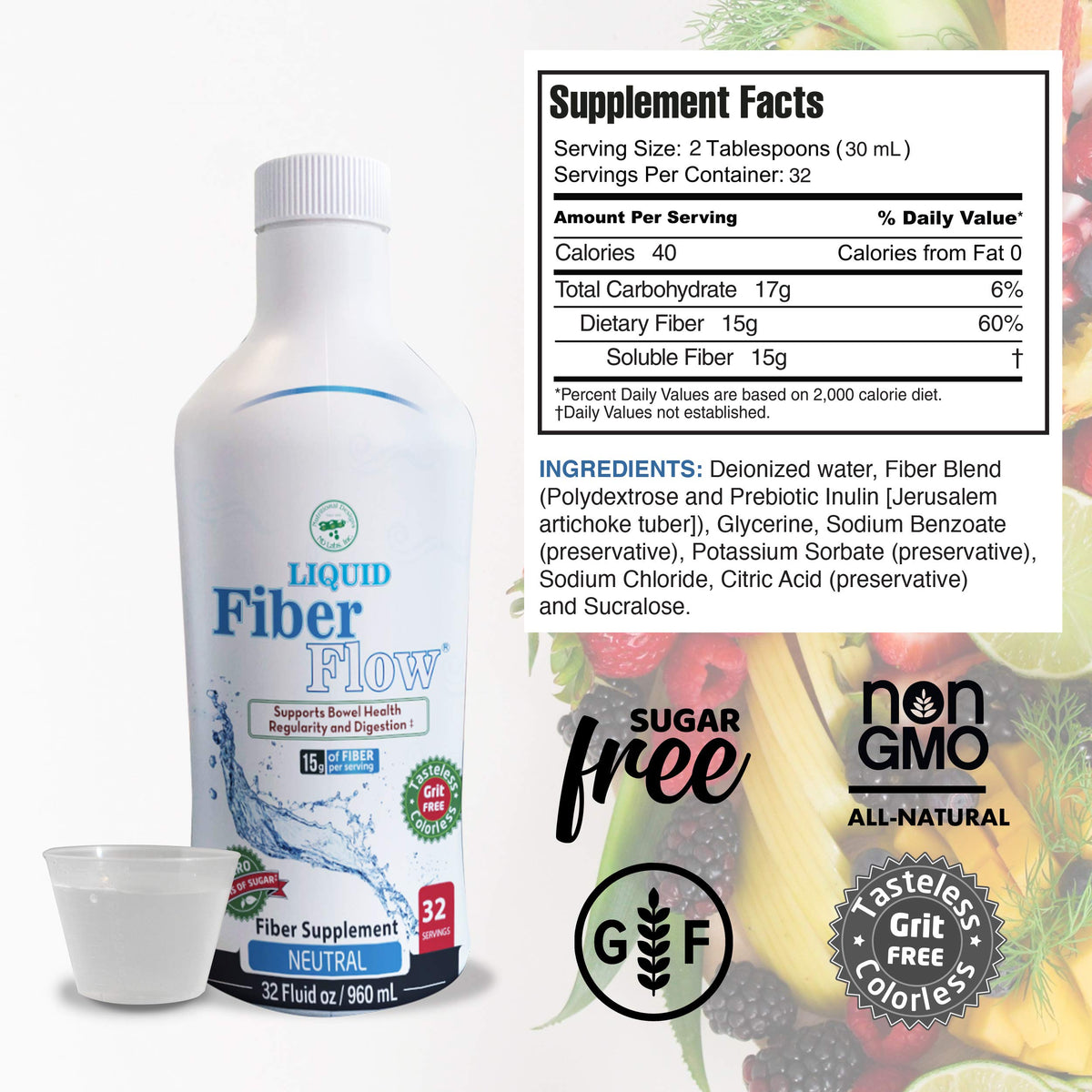Complément Alimentaire Liquide de Fibres NUTRITIONAL DESIGNS sur une table