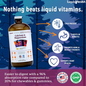 Complément alimentaire LIQUIDHEALTH Calcium & Magnésium avec étiquette orange et vanille
