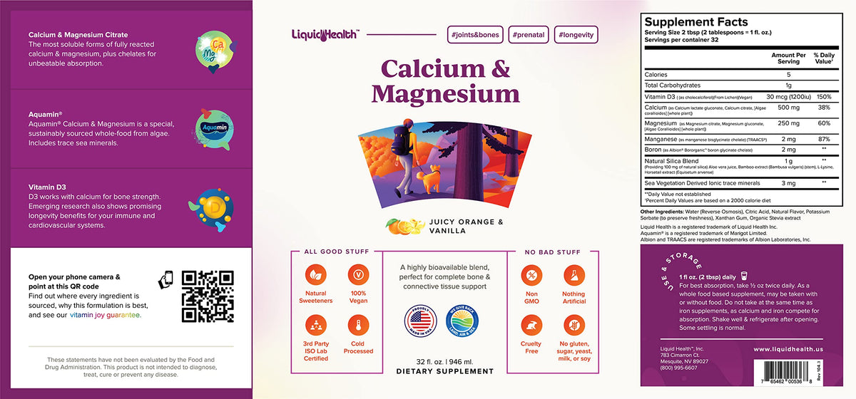 Complément alimentaire LIQUIDHEALTH Calcium & Magnésium sur fond blanc