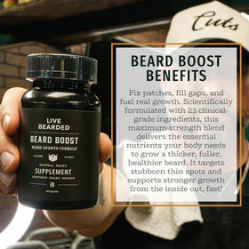 Complément alimentaire Live Bearded pour barbe, capsules sur fond blanc