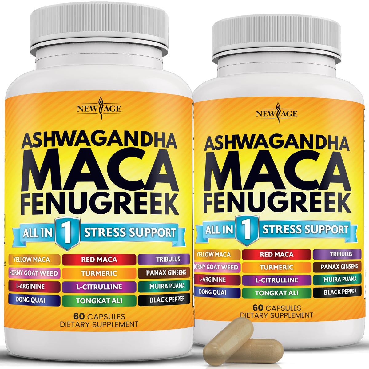 Complément alimentaire Maca Ashwagandha NEW AGE 120 capsules vue de face