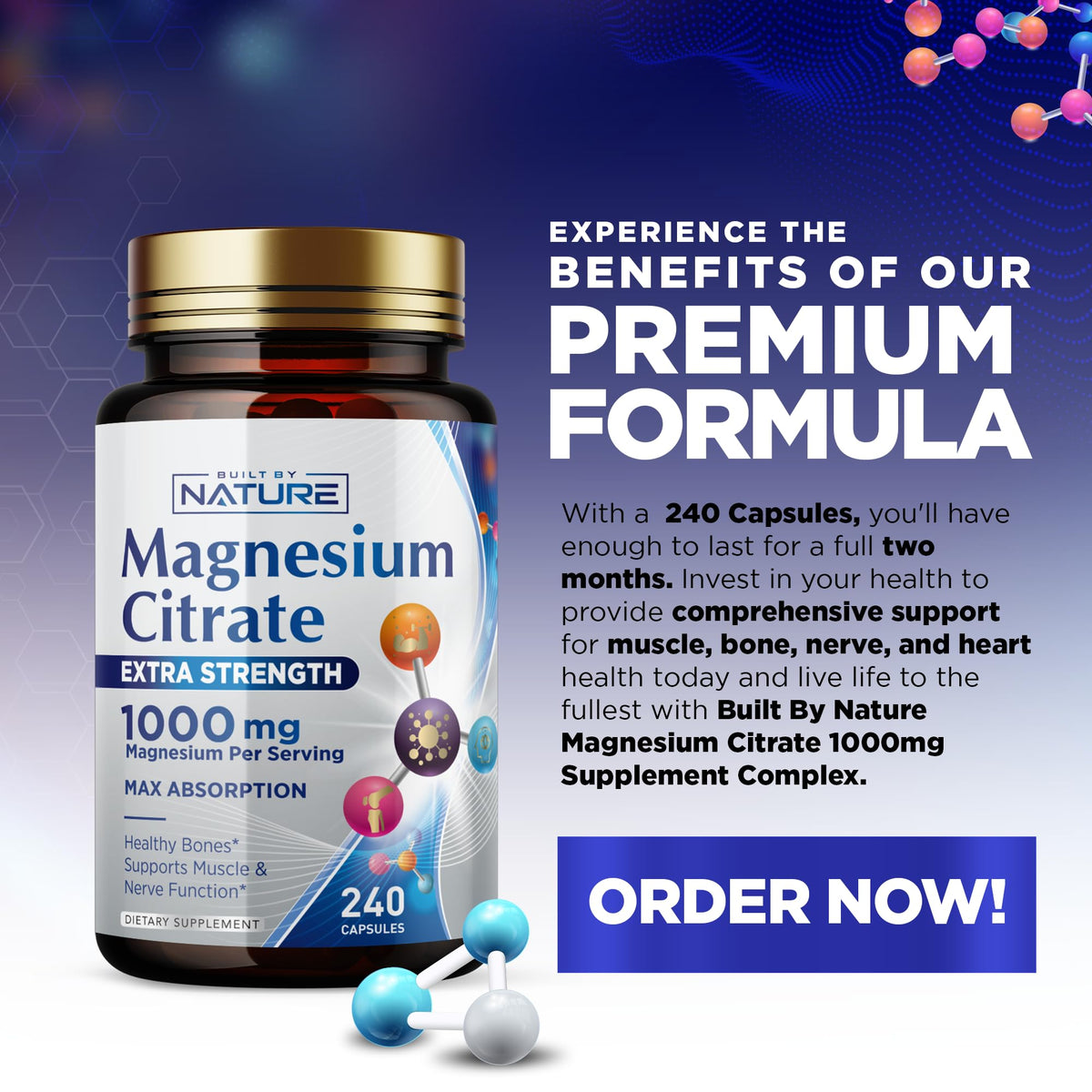Complément alimentaire Magnésium Citrate 1000mg - Built by Nature, vue arrière