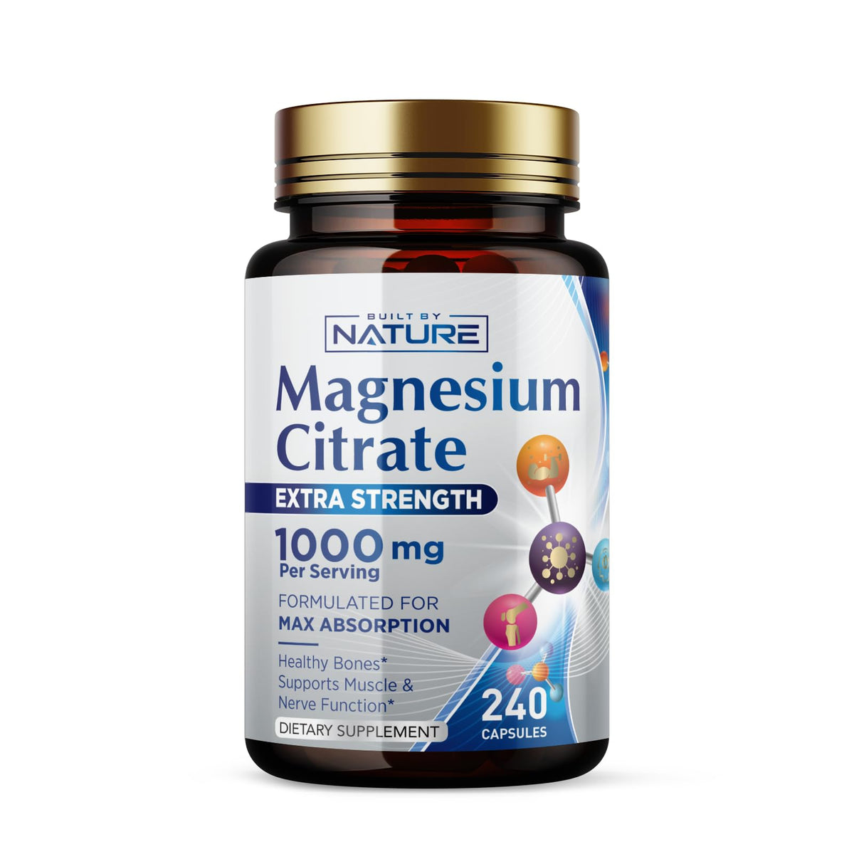 Complément alimentaire Magnésium Citrate 1000mg - Built by Nature, vue de face