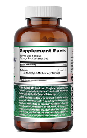 Complément alimentaire Mélatonine 3 mg Amazing Nutrition, arrière de la bouteille