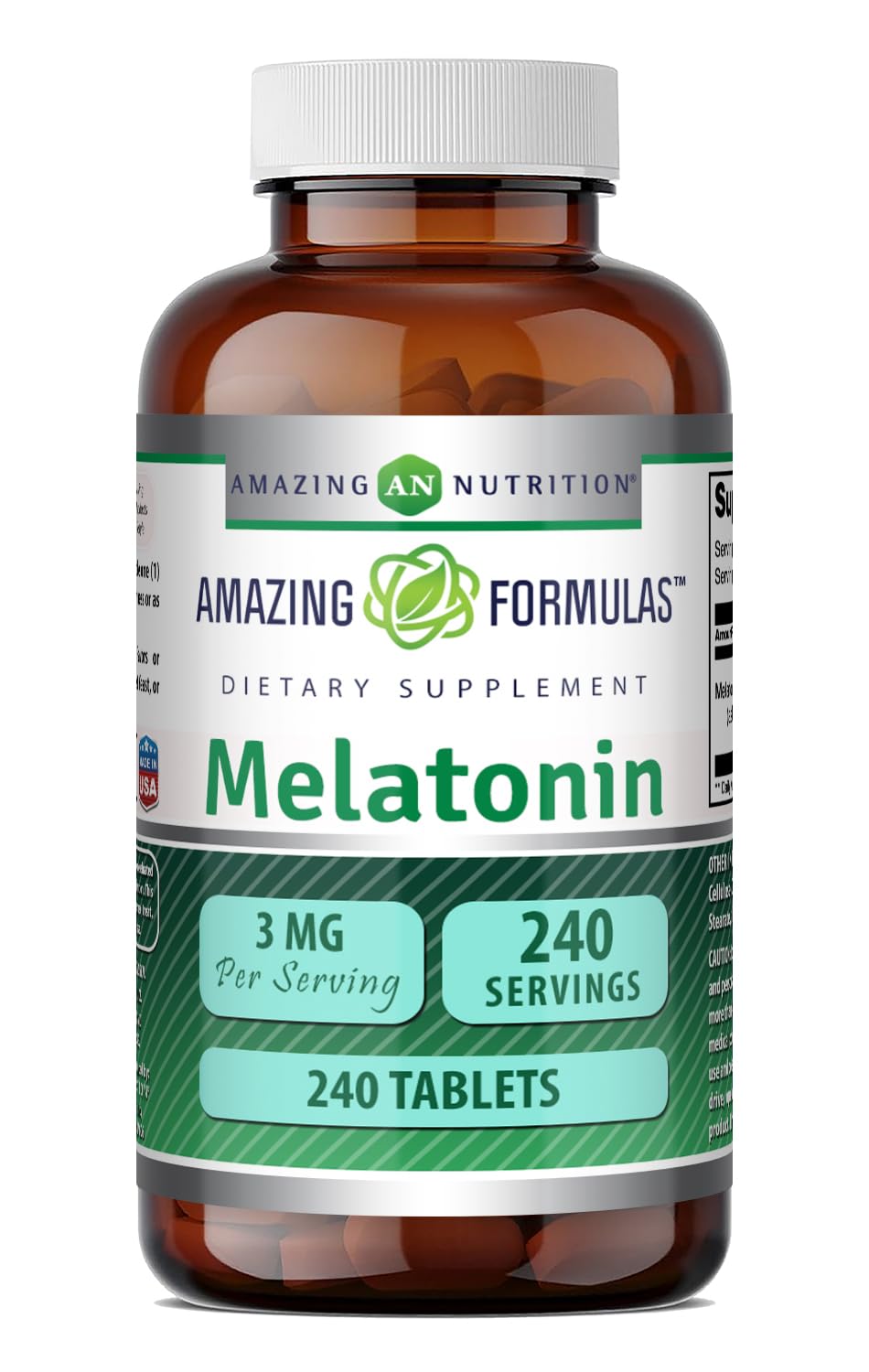 Complément alimentaire Mélatonine 3 mg Amazing Nutrition, vue avant