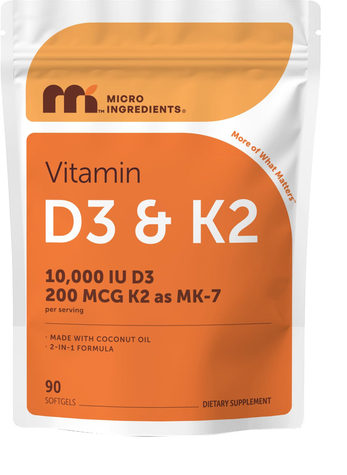 Complément alimentaire Micro Ingredients D3 + K2 10 000 UI 200 mcg en gélules