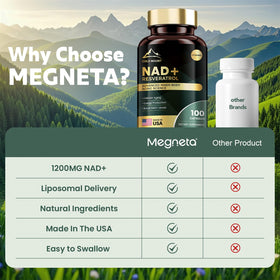 Complément alimentaire NAD+ liposomal sur une table en bois