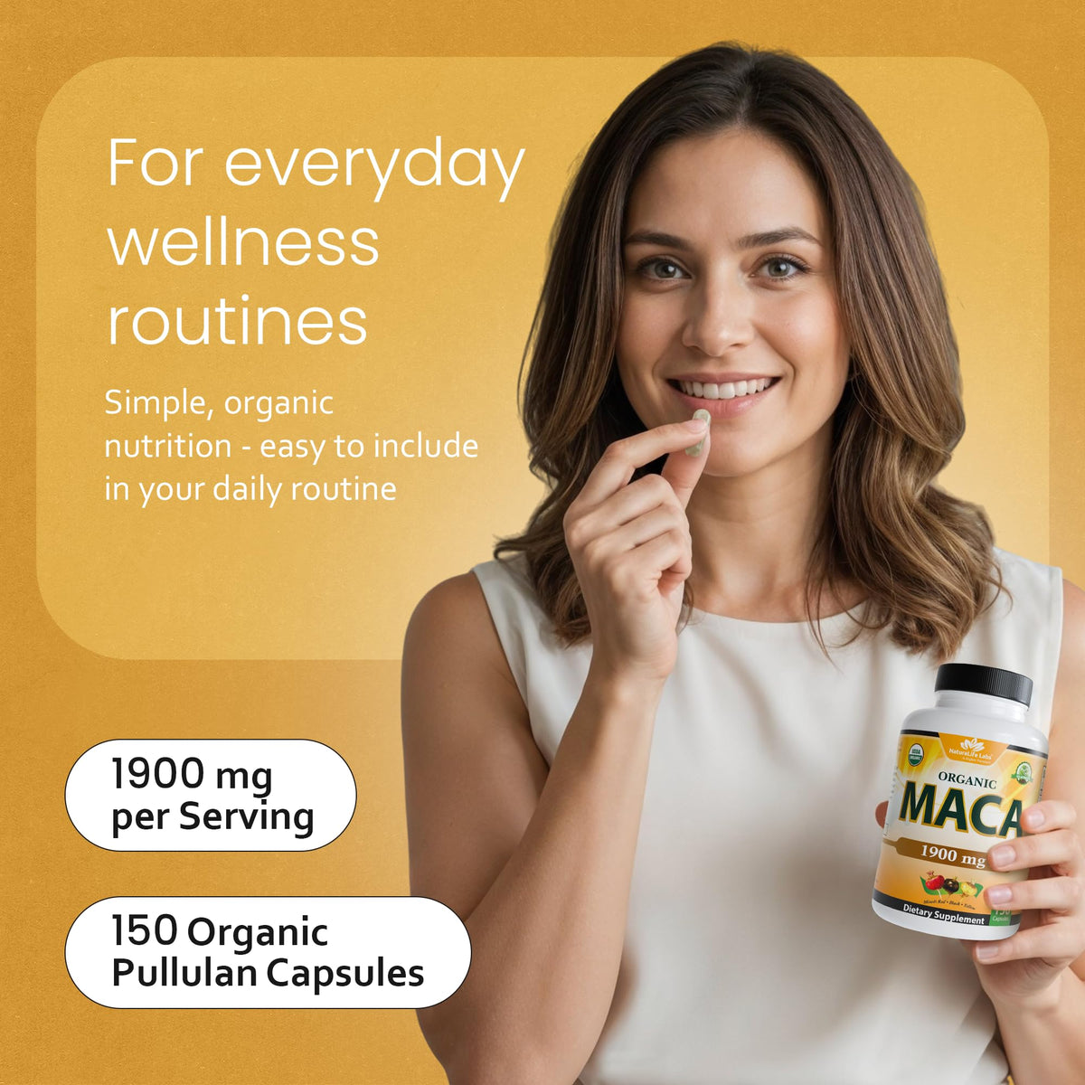 Complément alimentaire NaturaLife Labs Maca bio sur une table