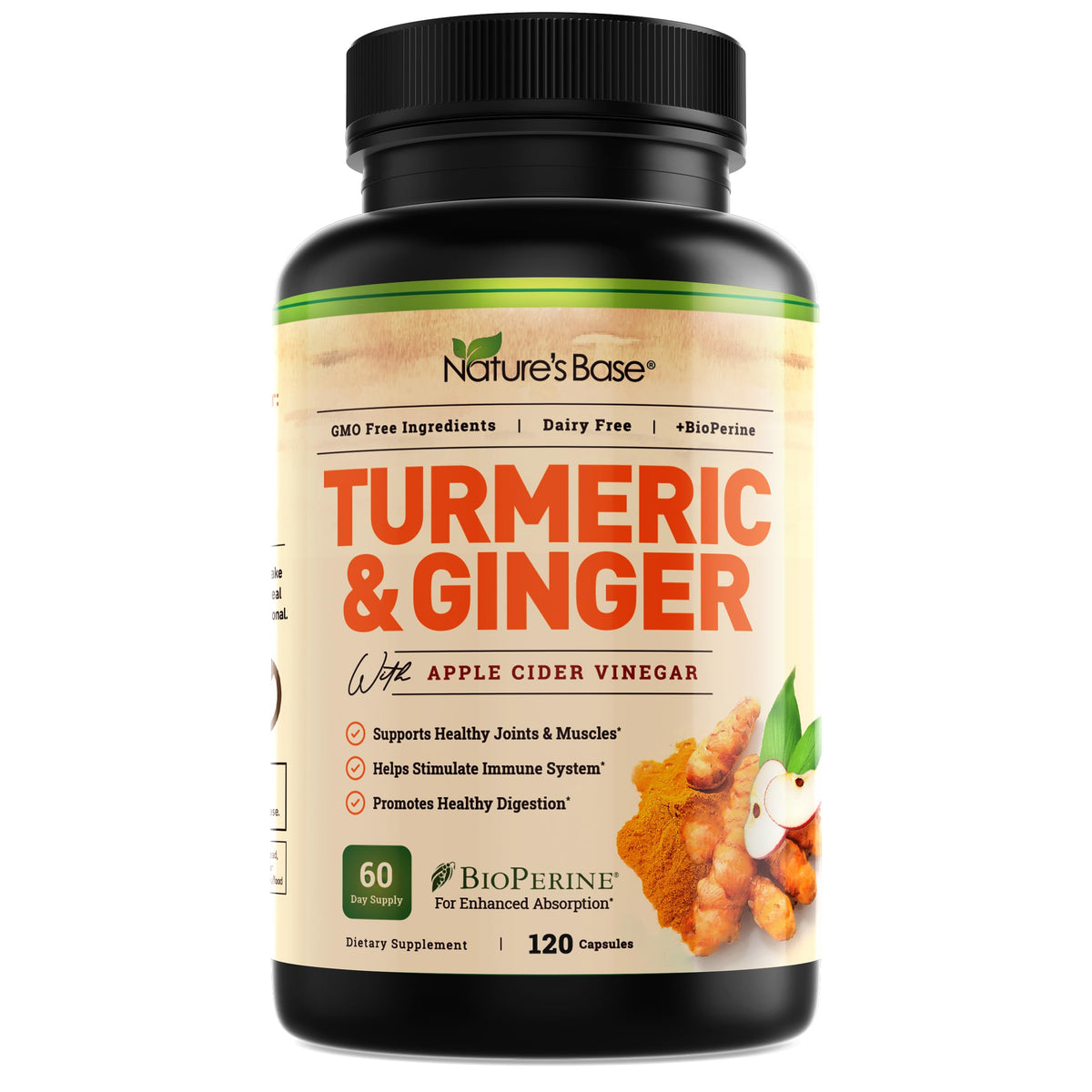 Complément alimentaire Nature's Base Curcuma et Gingembre 132g face avant
