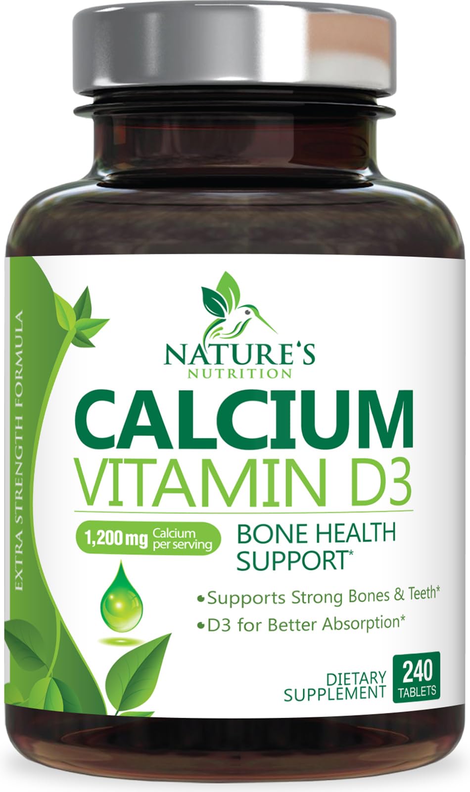 Complément alimentaire Nature's Nutrition Calcium 1200 mg avec Vitamine D3, flacon avant