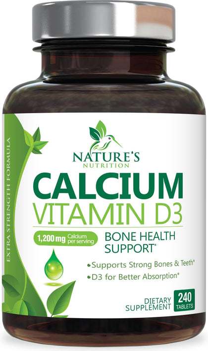 Complément alimentaire Nature's Nutrition Calcium 1200 mg avec Vitamine D3, flacon avant