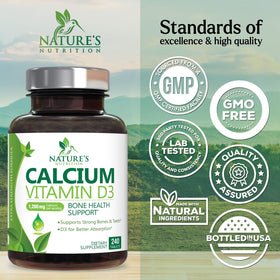 Complément alimentaire Nature's Nutrition Calcium 1200 mg avec Vitamine D3, prise de comprimés