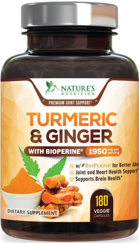 Complément alimentaire Nature's Nutrition Curcuma et Gingembre 180 capsules vue de face