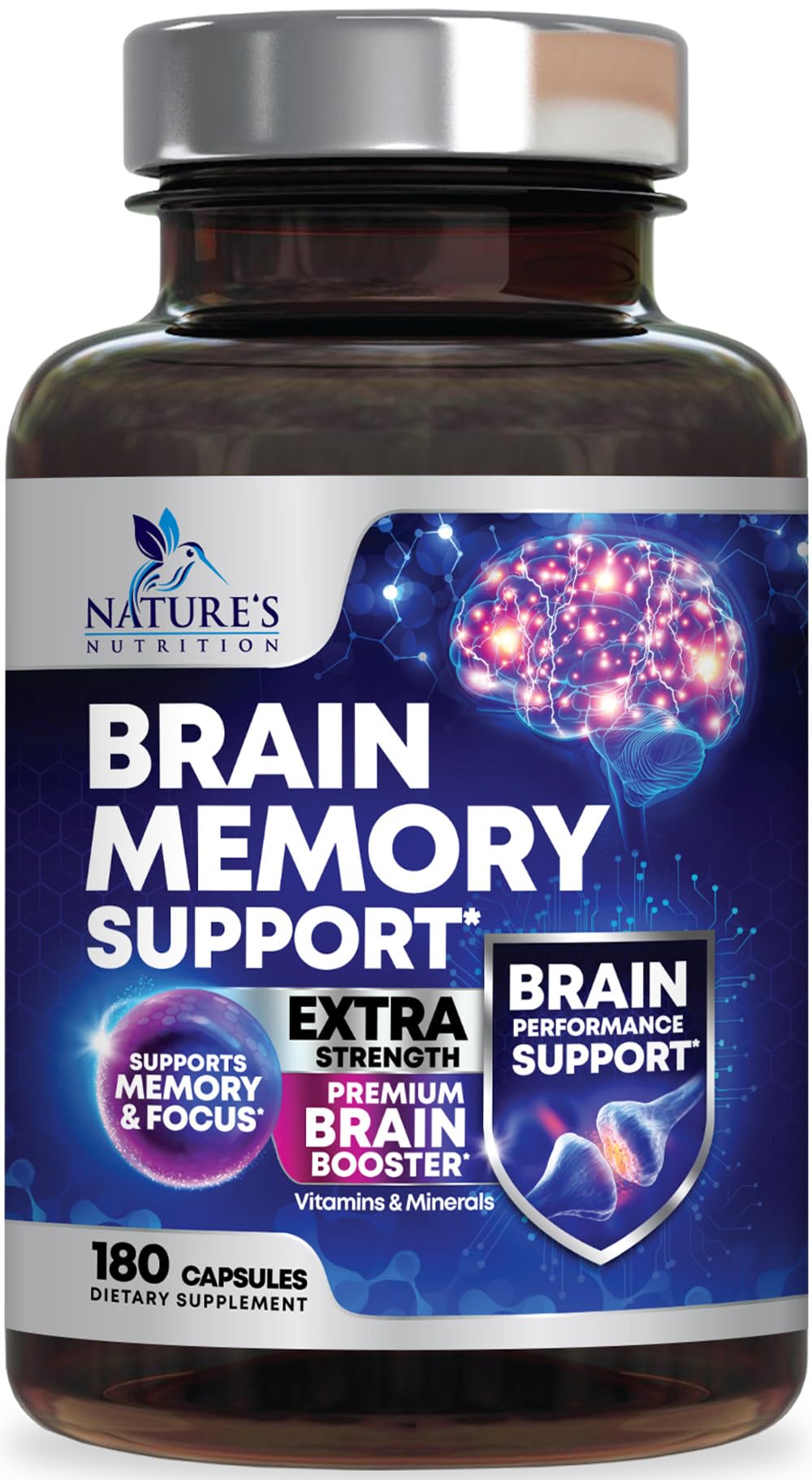 Complément alimentaire Nature's Nutrition Mémoire 180 capsules vue de face