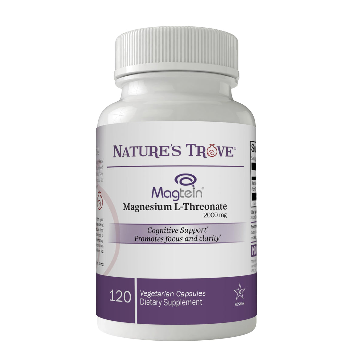 Complément alimentaire Nature's Trove Magnésium L-Thréonate 2000 mg - Flacon de 120 capsules végétariennes