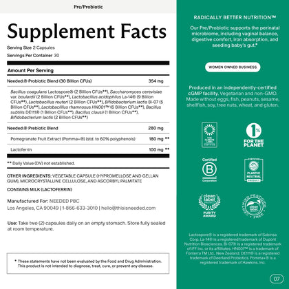 Complément alimentaire Needed. Prénatal Prébiotique & Probiotique 60 capsules vue avant