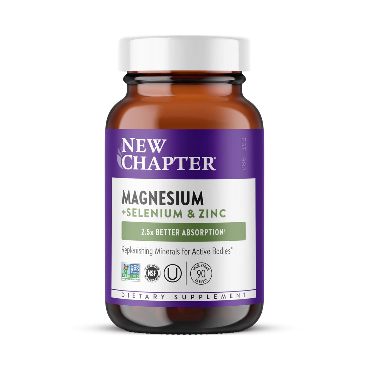 Complément alimentaire New Chapter Magnésium, Sélénium, Zinc 325 mg, emballage frontal