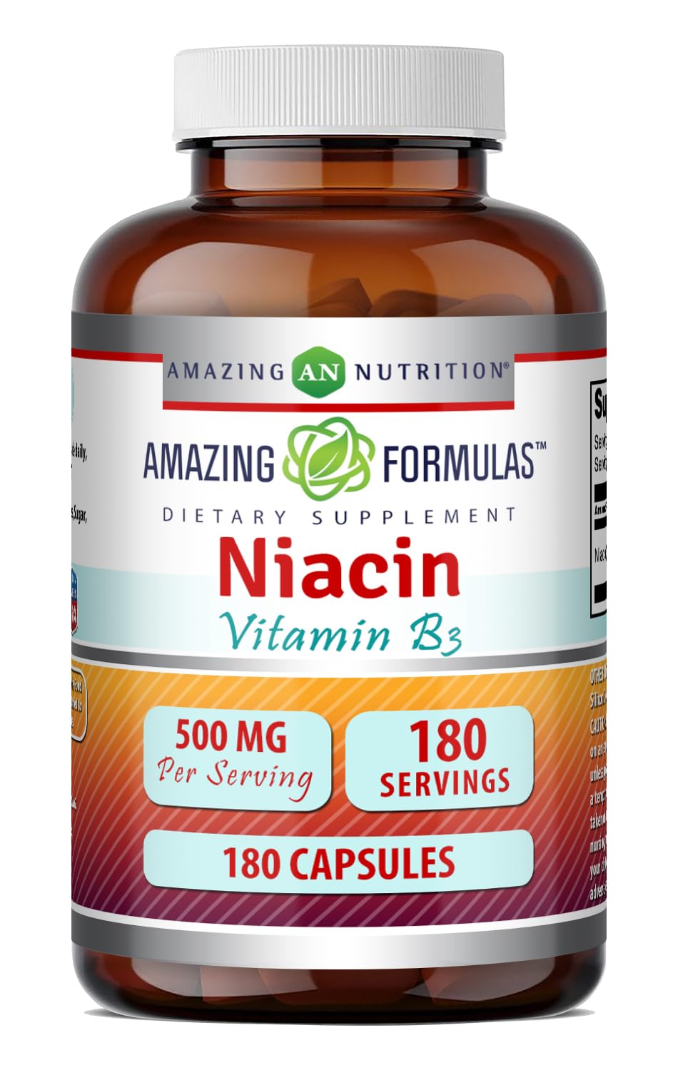 Complément Alimentaire Niacine 500 mg Amazing Nutrition - Bouteille avant